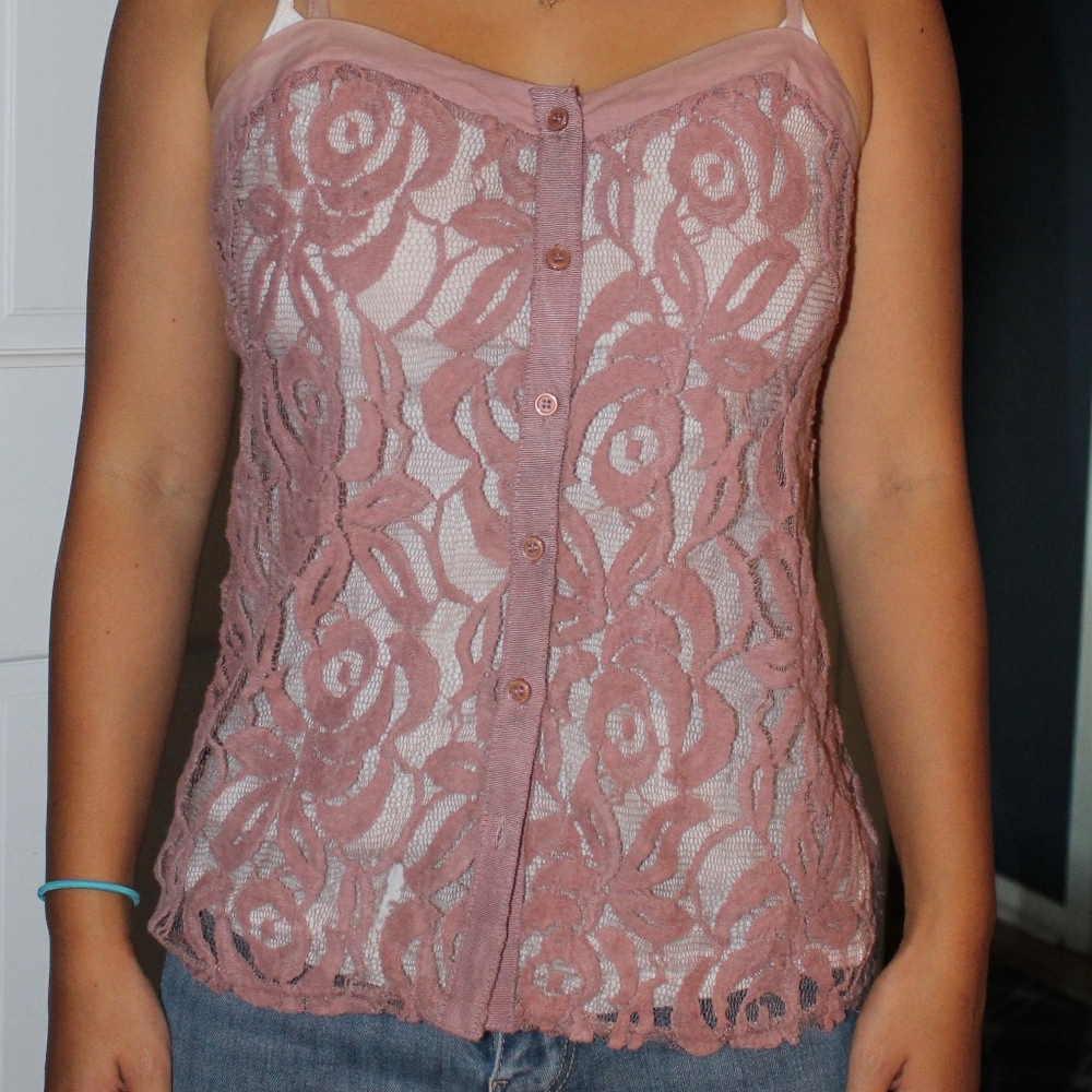 Rose pattern pink tank top, sheer